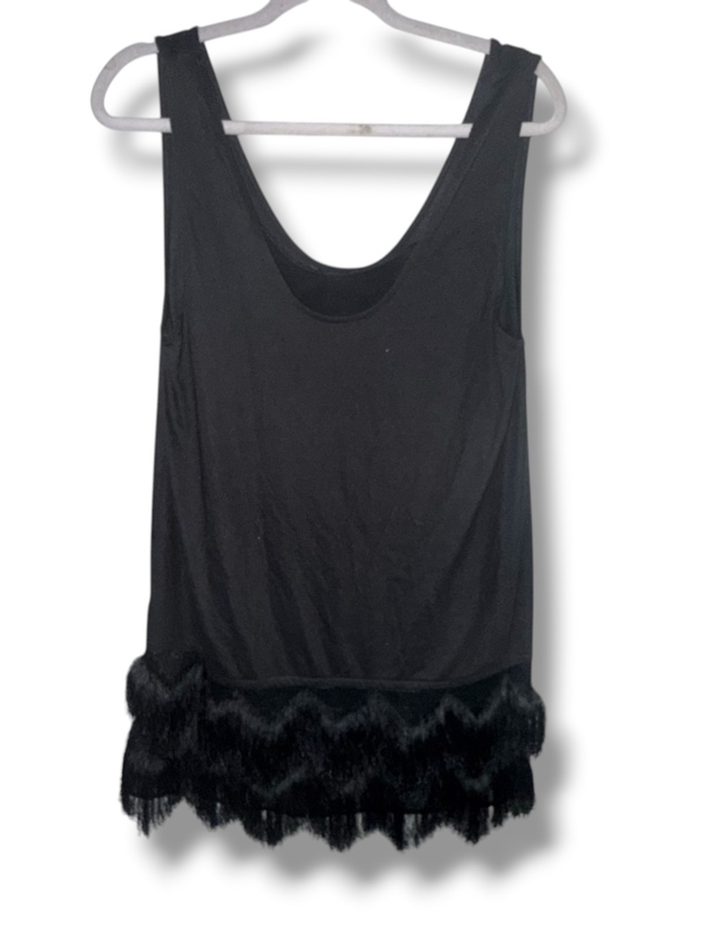 Banana Republic black scalloped fringe hem layered tank top